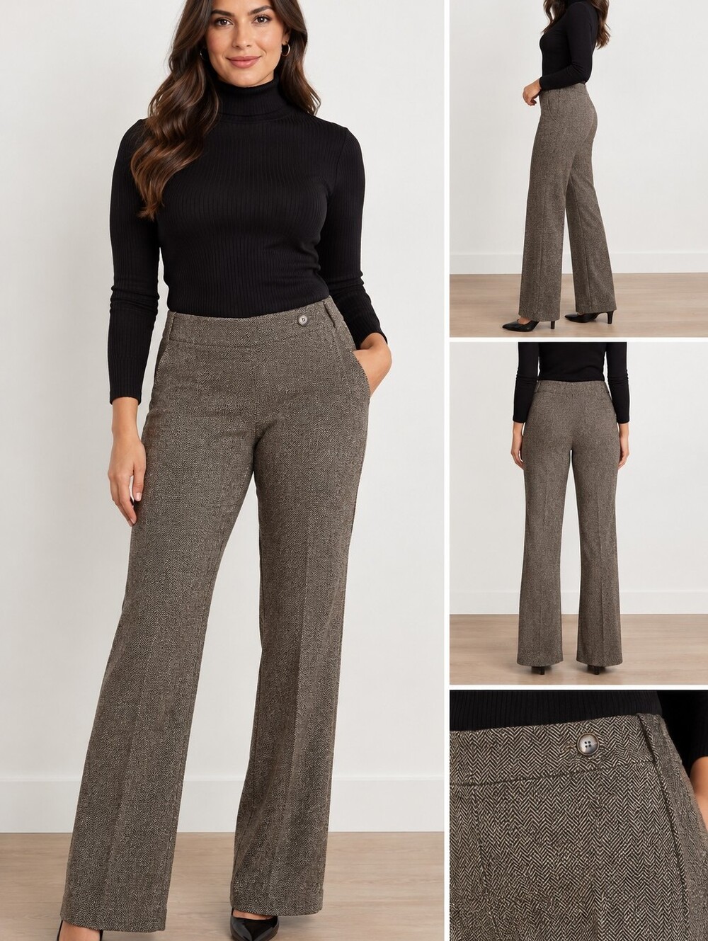 New York & Company Brown Herringbone Straight Leg Pants